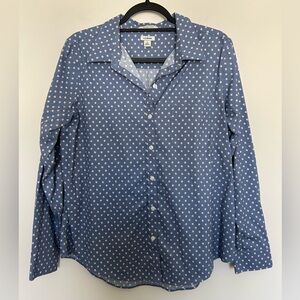 L.L. Bean Wrinkle Free Button Shirt Blue Print Size Large Long Sleeve